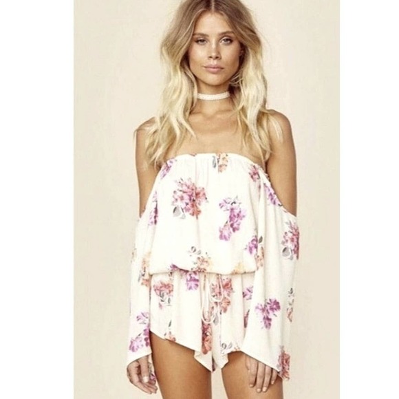 Blue Life Ivory Floral Off the Shoulder Romper  M - Picture 1 of 6